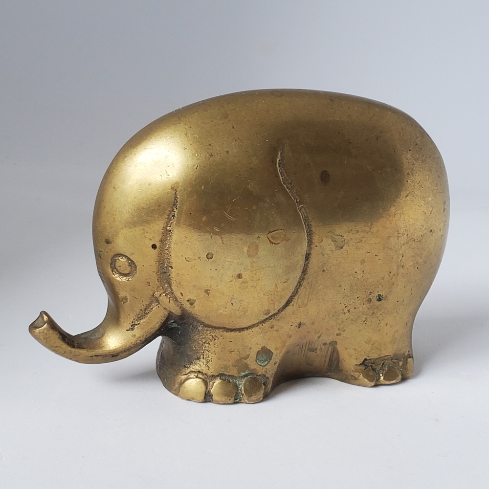 Vintage Brass Elephant Lucky Trunk Up 3" high
